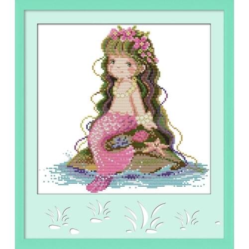 Joy Sunday The Little mermaid(2) Chinese Cross Stitch Kits Ecological Cotton Clear Stamped Printed 11CT DIY Decorations For Home
