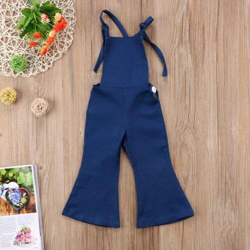 2020 New Toddler Kids Girls Denim Strap Bib Pants Little Girls Flare Sleeve Boot Cut Jeans Overalls Clothes 1-6T Fille Clothing