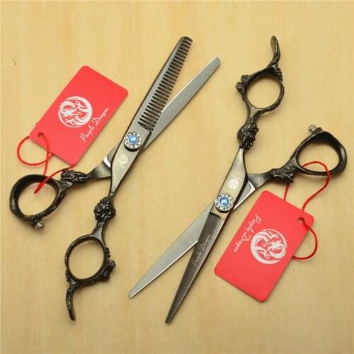 9004# 2Pcs/Pair 6'' 17.5cm Black Big Dragon Carve Hairdressing Scissors Cutting+Thinning Shears Professional Human Hair Scissors