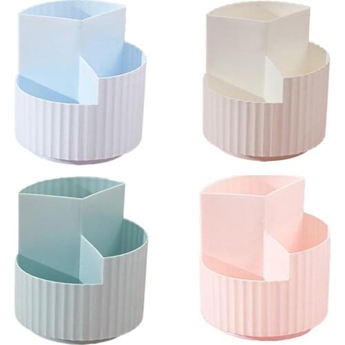 Simple Multifunctional Rotating Pen Holder Plastic Round Stationery Storage Box Desk Organizer Office School Supplies