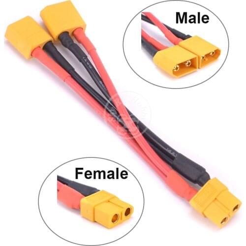 XT60 Female to 2 Male Parallel Battery Connector 14AWG 10CM 100mm Silicone Cable Extension Y Splitter for RC Lipo Battery