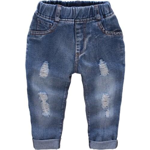 Ripped Jeans Girl Hole Baby Girl Jeans Casual Style Jeans Kids Solid Color Childrens Clothing