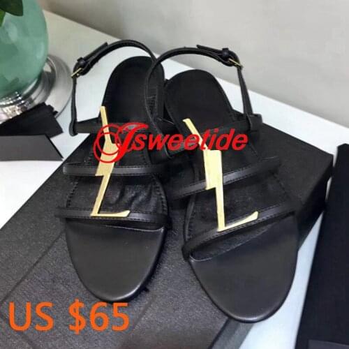 New Branded Genuine Leather Gladiator Flats Sandals Woman Open Toe outdoor Flat Sandals Women Fashion Leisure Party Shoes