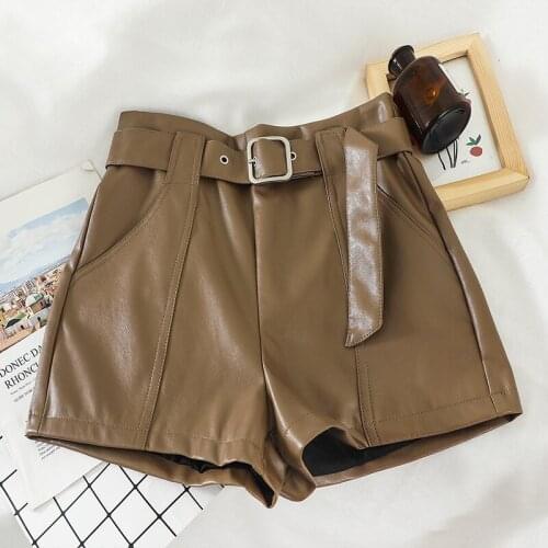 High Waist Loose PU Leather Shorts Wide-legged Autumn Winter Women Fashion Mini Shorts Bottoms With Belt