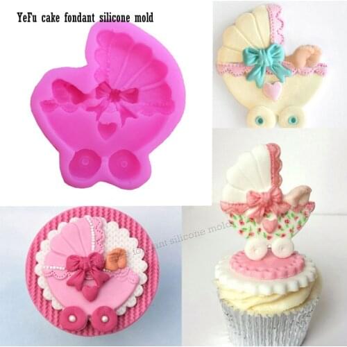 DIY Baby car and Bow Silicone Fondant Mold DIY Cake Decorating Tools chocolate Baking accessories F0911