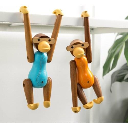 Nordic Creative Color Wooden Hanging Monkey Bookshelf Ornaments Study Desk Home Decor Toy Miniatures Figures Gift Sclupture