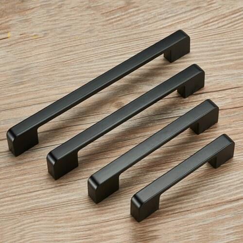 Zinc Alloy Modern Long Furniture Handle Classic Black Wardrobe Kitchen Cabinet Door Pulls Knobs Drawer Closet Handles Knob