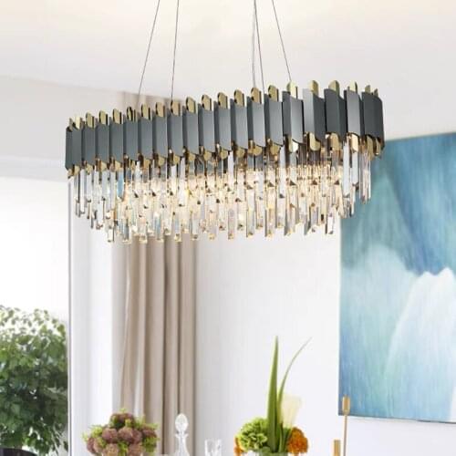Modern Luxury LED Crystal Chandeliers Lights for Living Room Bedroom Dining Room Round Rectangle Stainless Steel Indoor Lamp