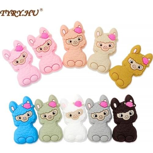 TYRY.HU 10Pcs Alpaca Silicone Beads Cartoon Tortoise Rainbow Silicone Beads BPA Free Baby Pacifier Chain DIY Accessories Teether