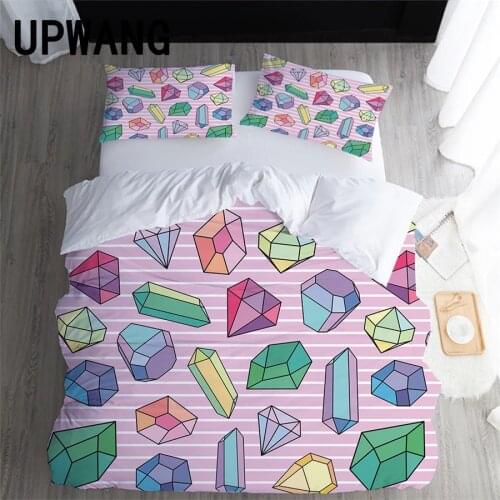 UPWANG 3D Bedding Set Diamond Gem Printed Duvet/Quilt Cover Set Bedcloth with Pillowcase Bed Set Home Textiles