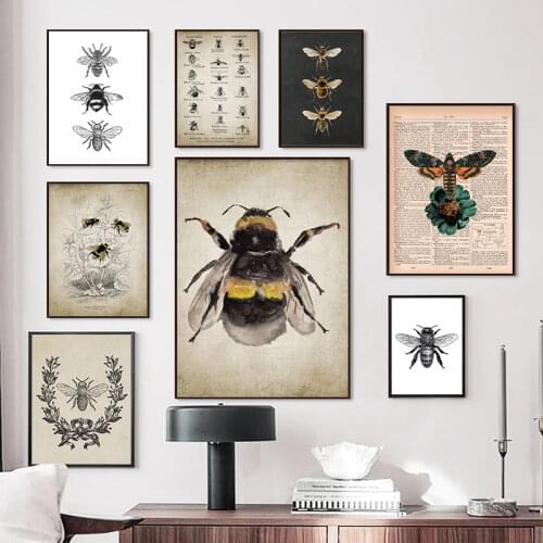 Vintage Insect Bee Poster Prints Natural Education Wall Art Canvas Painting Picture Reproduction Biology Print Farmhouse Decor