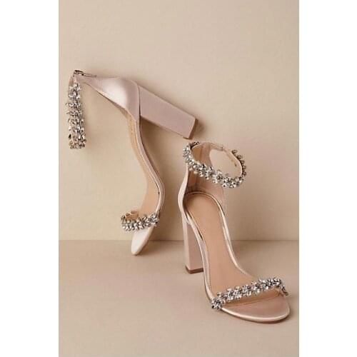 Concise Crystal Square Heel Sandals One Strap Cut Out Open Toe Shoes Cover Block Heel Lady Shiny Feminine Footwear Free Ship