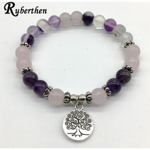 Ruberthen Women`s Fluorite Rose Crystal Bracelet High Quality Lotus Charm Bracelet Trendy Birthday Gift Jewelry