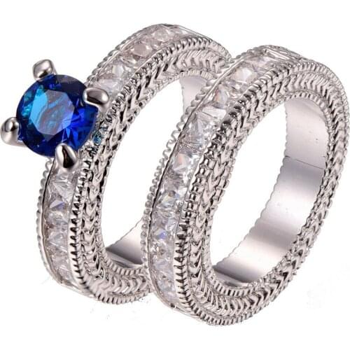 Free Shipping Blue Crystal Zircon 925 sterling silver Engagement Wedding Ring Size 6 7 8 9 10 11 F1330