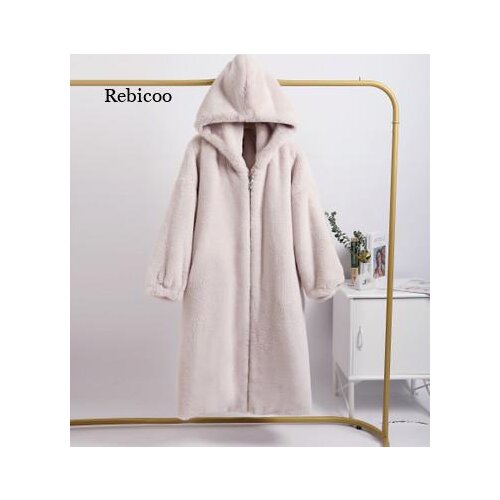 Winter Jacket Women Hooded Faux Lamb Fur Coat Warm Thick Fashion Loose Plush Ladies Coat Faux Fur Jacket Long Coat Women