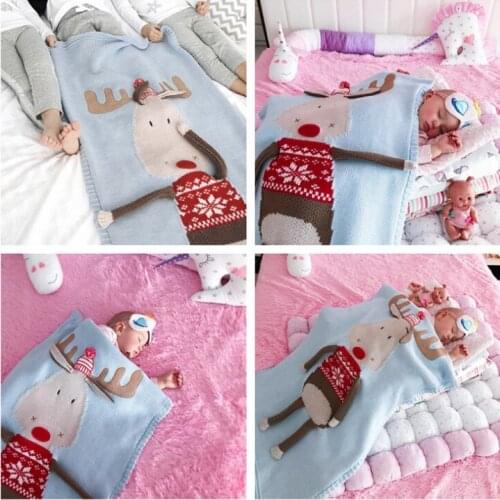 Marious 1pc Christmas deer blanket three-dimensional ear blanket childrens knitted blanket beach mat baby blanket