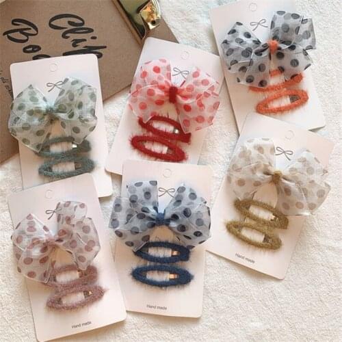 10set/lot Hot Sale Children Headdress Cute Bow Polka Dot Wave Lace Gauze Girls Kids Hair Clip BB Clip Princess Hair Accessories