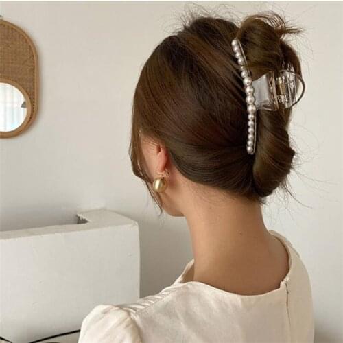 2 pieces New Hyperbole Big Pearls Hair Claw Clips Makeup Hair Styling Barrettes for Women Hair Accessories