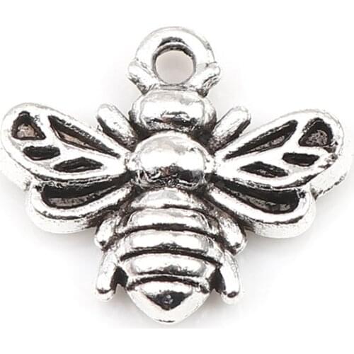 50 PCs DoreenBeads Insect Pendants Bee Animal Zinc Alloy Antique Silver Color Charms For Jewelry Making 21mm x20mm /13mm x11mm