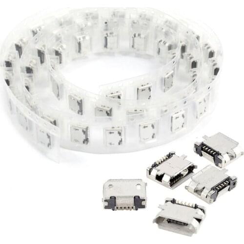 50 Pcs PCB SMT Micro USB Type B 5Pin Female Socket Adapter Jack