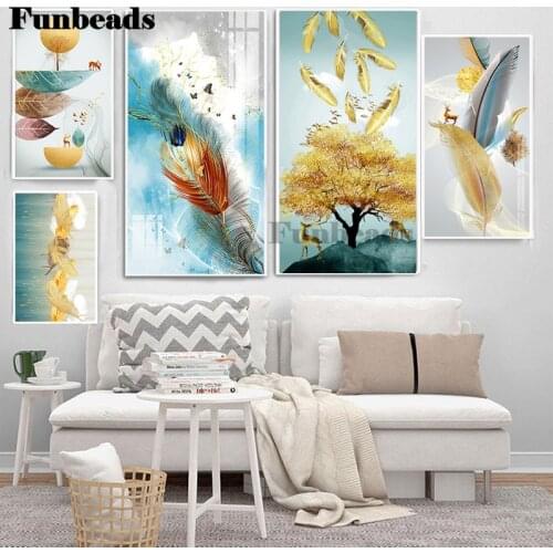 3D DIY Diamond Painting Embroidered Leaves Wings Feather Diamond Painter House Decorative Corridor Entrance Wall Art FF4197