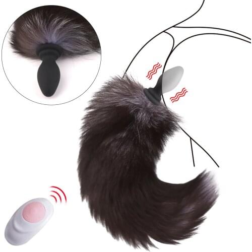 Fox Tail Anal Plug Vibrator Remote Control Anus Dilator Vibrating dildo Butt plug with tail Adult Game Cosplay couples sex toys