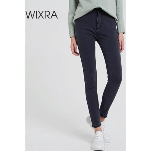 Wixra Womens Pencil Jeans Pants Pockets Solid Casual All Base Match Skinny Denim Long Trousers 2019 New Spring Autumn
