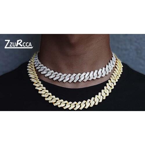 Rhinestone Iced Out Cuban Link Chain Necklace Gold Iced Out Cuban Chain Rapper Necklace for Men Silver Gold Chain HipHop Jewelry