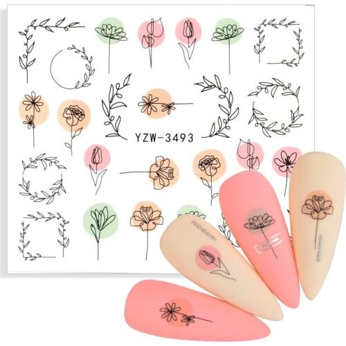 Flower Leaf Frame Theme Nail Art Sticke Animal Design Black Rose Water Transfer Slider Decals Nails Ornaments Manicure Accessory