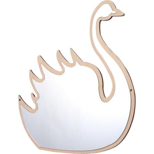 Decorative Swan Shape Mirror Safe Wooden Mirror Decoration For Baby Nursery Kids Room Home Decorative Mirror