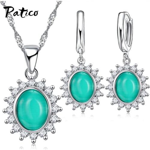 Elegant 925 Sterling Silver Wedding Necklace Earrings Pendant For Women Set Colorful Crystal Choker Earrings Female Jewelry