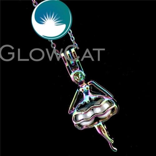 GLOWCAT R-C541 Rainbow Color Dance Girl Beads Cage Pendant Perfume Diffuser Aromatherapy Pearl Cage Locket Necklace
