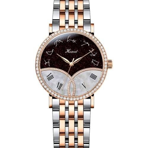 HAZEAL Women Watch,Ladies Automatic Watches Luxury 50M Waterproof Mechanical Wristwatch Luminous Sapphire Mirror Austria Crystal