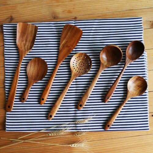 Long Handle Unique Solid Wood Cooking Tools Soup Spoons For Restaurant Household Unpainted Acacia Wooden Kitchen Tools