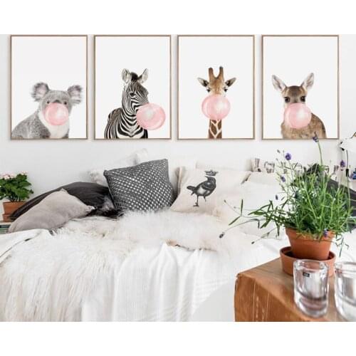 Bubble Chewing Gum Giraffe Zebra Animal Posters Nordic Style Wall Art Nursery Home Decorative Pictures Canvas Prints Painting