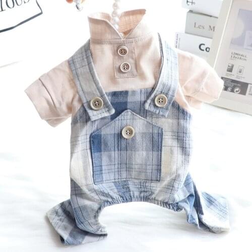 Plaid Jumpsuits Pet Clothing Dogs Overalls for Dog Clothes Costume Breathable French Bulldog Print Summer Blue Boy Collar Perro