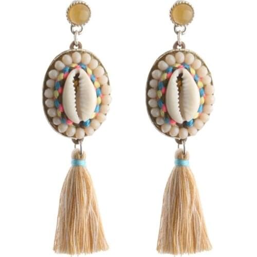Kolczyki cotton tassel long earrings for women fashion bohemian handmade crystal shell earrings designer earrings gift wholesale