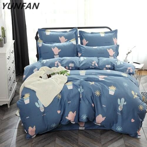4pcs bedclothes Twin full Queen King Size Plants Duvet Cover Set Bed Sheets Pillow Case 100% Cotton Blue cactus Bedding Sets
