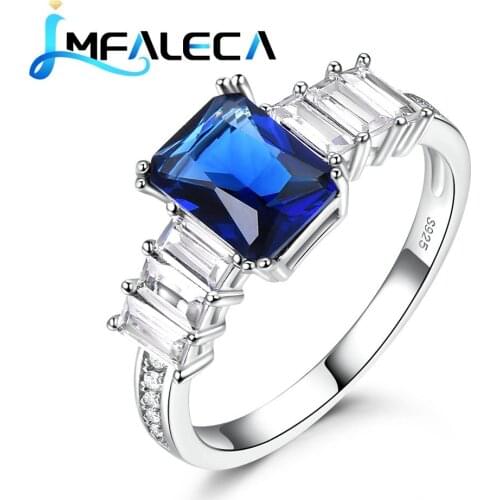 LMFALECA Rectangle Blue Sapphire Rings for Women S925 Silver Jewelry Wedding Ring Crystals Gemstone Birthstone Gift Dropshipping