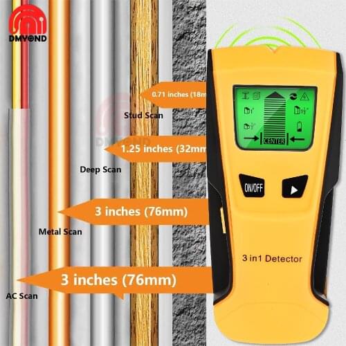 3 In 1 Metal Detector Find Metal Wood Studs AC Voltage Live Wire Detect Wall Scanner Electric Box Finder Wall Detector