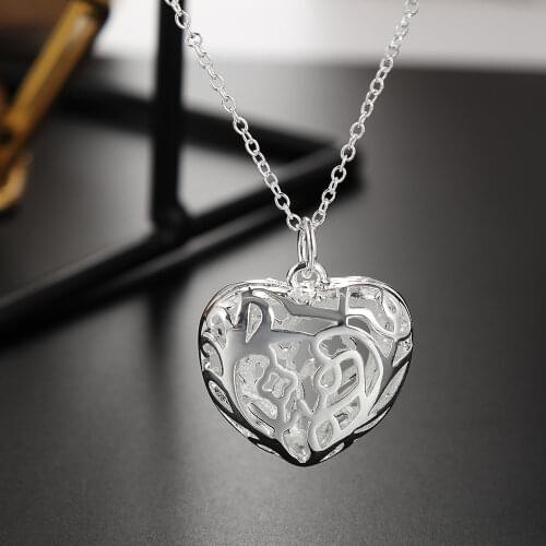Fashion 925 Sterling Silver Hollowed Heart Pendants And Necklaces For Women Female Wedding Luxury Jewelry Gift Free Shipping