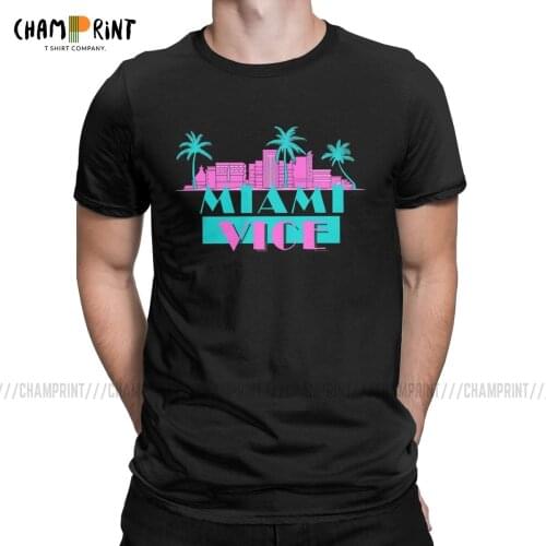 Miami Vice 80s Retro Movie Mens T Shirts Vaporwave Casual Tees Short Sleeve Round Collar T-Shirts Pure Cotton Graphic Clothes