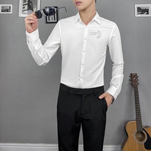 Camisa Masculina Black/White Shirt Men Clothing 2021 Autumn New Long Sleeve Slim Fit Casual Chemise Homme Business Formal Wear