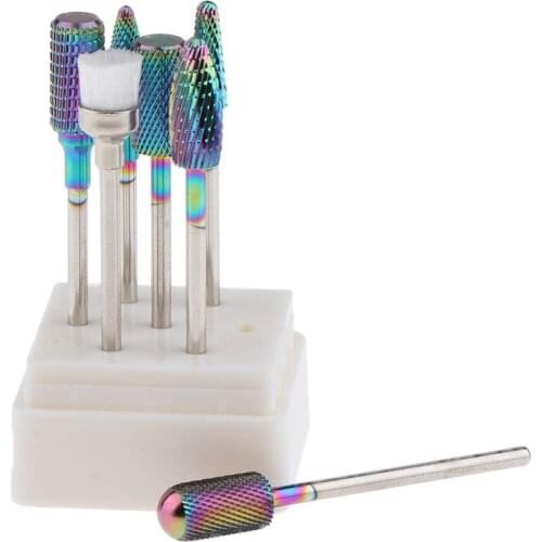 7Pcs/Set Tungsten Steel Carbide Nail Drill Bits Kit Box Manicure Machine Accessories Milling Cutter Electric Nail File Rainbow