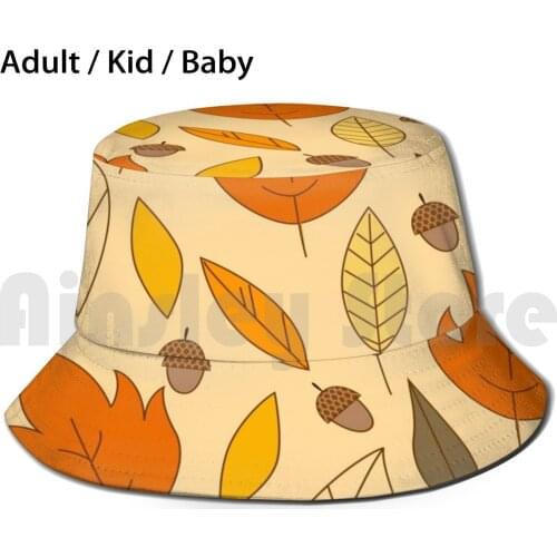 Autumn Sun Hat Foldable UV Protection Tree Autumn Fall Woods Foxes Fox Birds Wild Animals Pattern Vector Forest