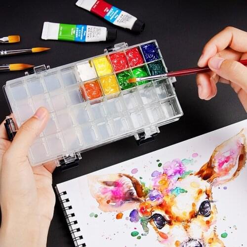 24 Grids Watercolor Gouache Acrylic Paint Palette Humidor Leakproof Painting Palette Tray Paint Storage Box Art Drawing Supplies