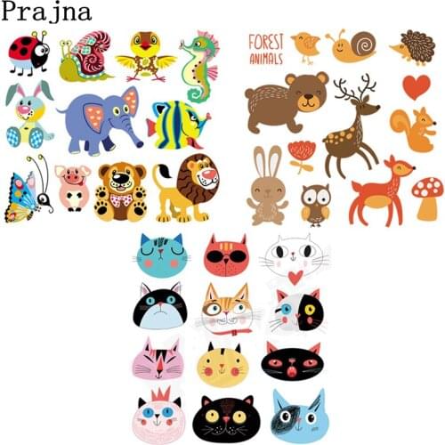 Prajna Owl Elephant Cartoon Heat Transfer Vinyl Cat Face Iron On Patches Clothes For T-Shirt Decor Kids Thermal Stickers G