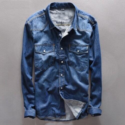 New Mens Denim Long Sleeve Shirt Brand Clothing Male Slim Fit Shirts Denim Workwear Men Jeans Shirt Camiseta Masculina