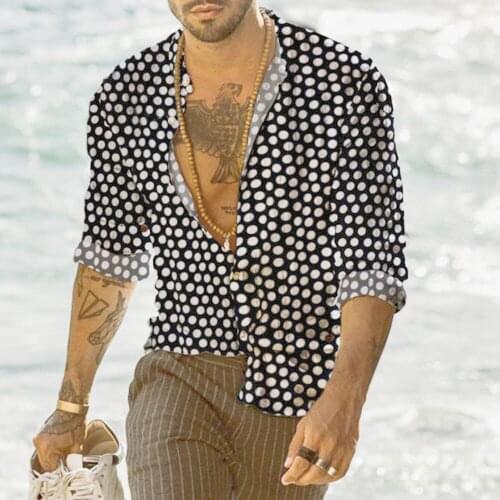 Casual Loose Turn-down Collar Mens Shirts Dot Printing Button Short Sleeve Tops 2021 Summer Men Clothing Fashion Streetwear