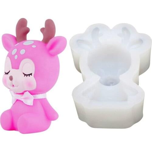 3D Cute Lucky Elk Silicone Mold Christmas Deer Fondant Cake Moulds DIY Soap Candle Mould Cake Decorating Tools Kitchen Bakeware